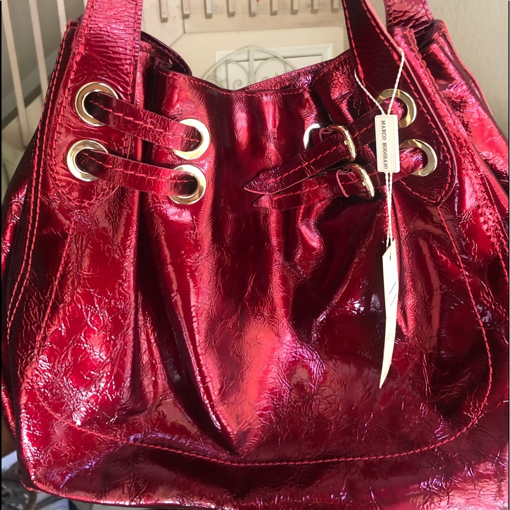 Marco Buggiani Italian Red Metallic Patent Bag